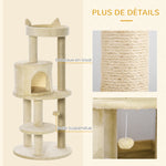 Arbre à chats multi-équipements griffoirs grattoirs plateformes niche jeu boule suspendue Ø 48 x 104H cm crème