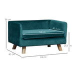 Canapé chien lit pour chien design scandinave coussin moelleux pieds bois massif dim. 64 x 45 x 36 cm velours bleu canard