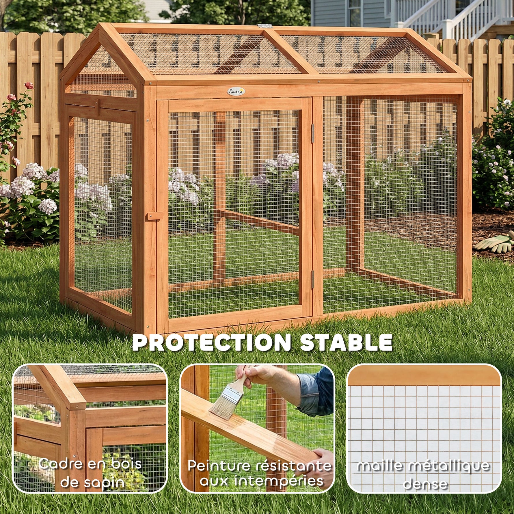 Enclos Poulailler en Bois avec Perchoir et Doubles Portes, Poulailler modulable pour jardin 104 x 70,5 x 84 cm, Orange