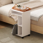 C-förmiger Beistelltisch mit Rollen, mit 3 Fächern und 1 offenem Regal, 40 x 30 x 69 cm, weiß