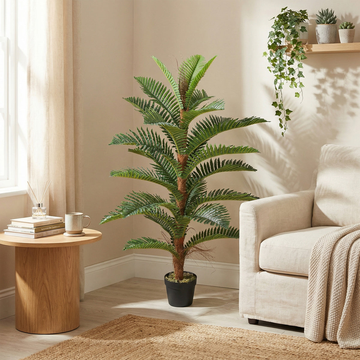Palmier Artificiel palmier 120 cm avec 24 Feuilles en PEVA, Plante Décorative avec Pot en Plastique, Vert