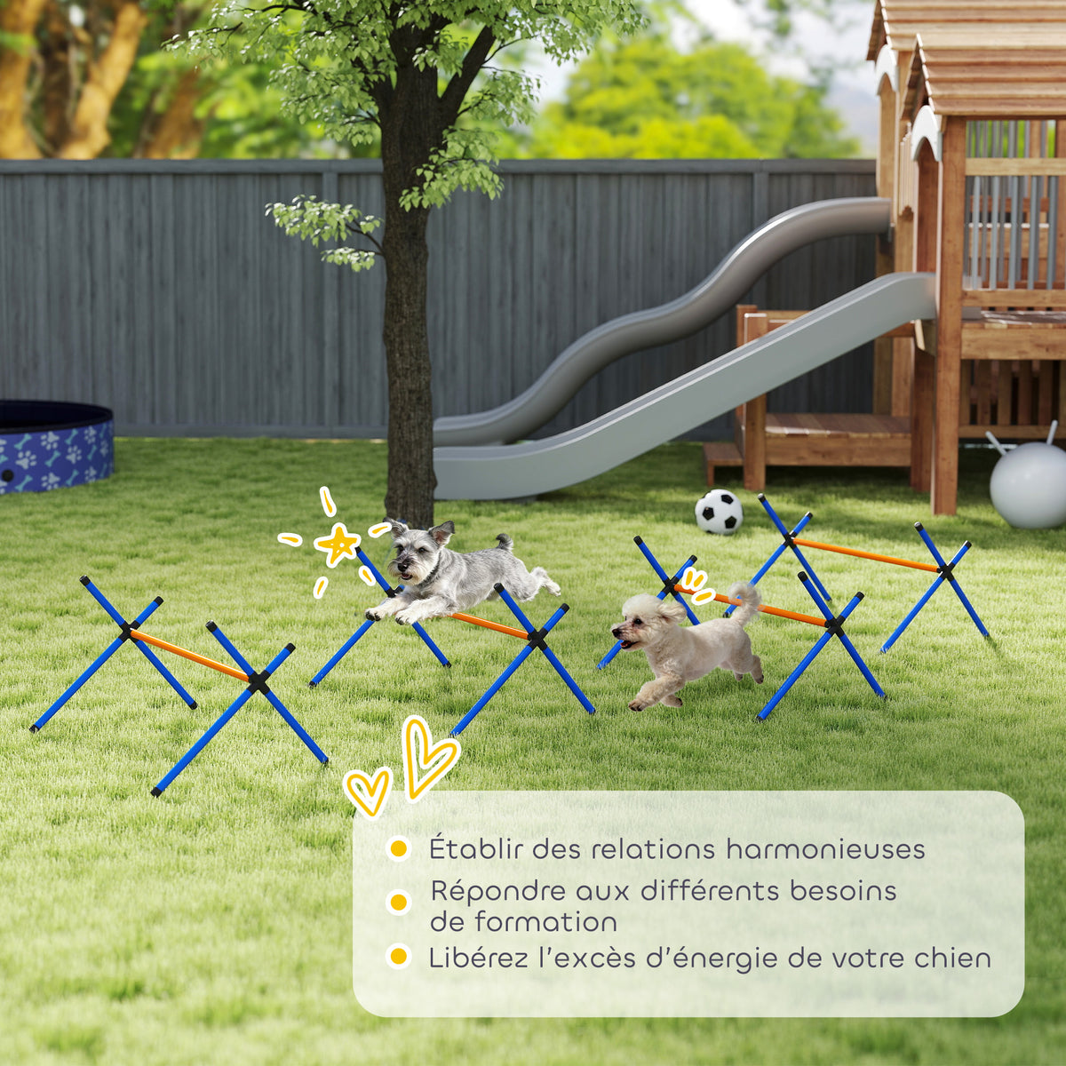 Kit d'équipement d'agilité pour chien, kit d'agilité pour chien portable avec hauteur réglable, sac de transport, orange