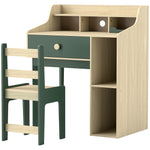 Ensemble bureau et chaise pour enfant avec étagères de rangement et tiroir, mobilier pour enfants de 3 à 10 ans, vert
