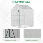 Serre de jardin PE avec étagères 2 niveaux, serre de balcon, bâche renforcée 140 g/m², châssis en acier, porte zippée enroulable, pour légumes plantes fleurs, 143x143x195cm, blanc