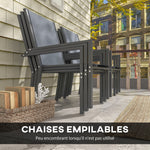 Ensemble de salle à manger de jardin pour 6 personnes salon de jardin extérieur cadres en acier chaises empilables gris