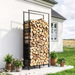 Range Bûches en Acier, Largeur & Hauteur Réglables, Étagère pour Bois de Cheminée, Charge 100 kg, 75,5x25x170cm, Noir