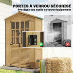 Abri de jardin Armoire de jardin pour outils avec Étagères et Fenêtres en Acrylique, 128 x 57,5 x 197 cm marron clair