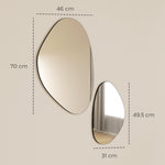 Lot de 2 miroirs muraux, miroirs décoratifs irréguliers en forme de galet, cadre en métal, 70 x 46 cm/49,5 x 31 cm, noir