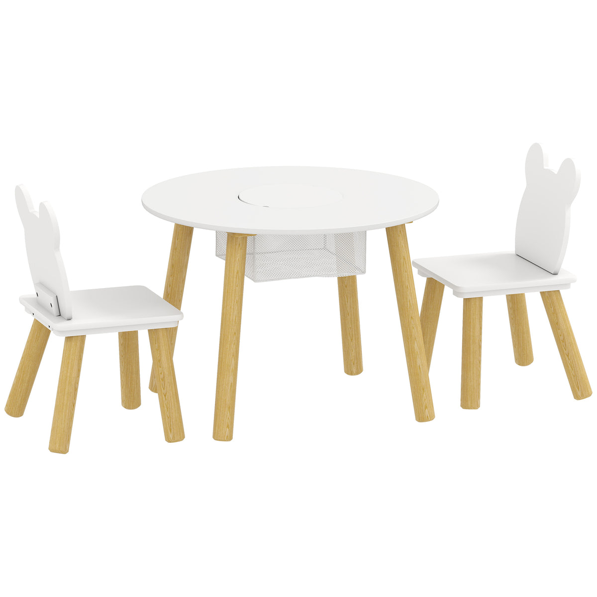 Ensemble 1 table ronde, 2 chaises pour enfant 3 pièces, dossier en forme d'ours, activités, bricolage, repas, 3-6 ans