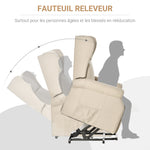 Fauteuil releveur inclinable avec Repose-Pied Fauteuil de Relaxation électrique Ajustable Lin Crème