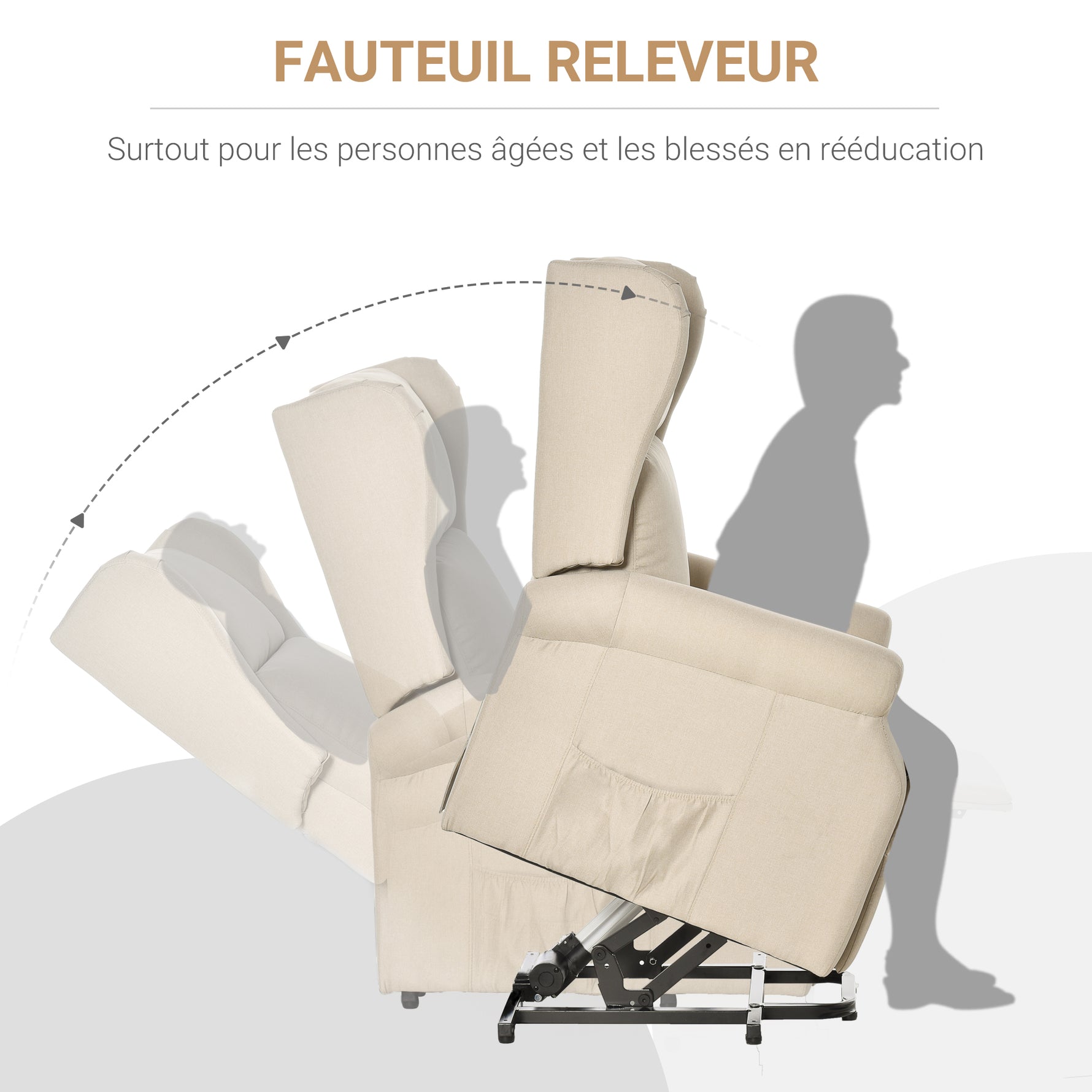 Fauteuil releveur inclinable avec Repose-Pied Fauteuil de Relaxation électrique Ajustable Lin Crème