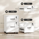 Caisson bureau mobile à 2 tiroirs, meuble rangement bureau sur roulettes pour documents suspendus format lettre, blanc