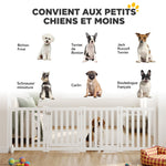Barrière de Sécurité Chien Pliable Double Face en Bois, 4 Panneaux avec Porte, Pieds de Support, 205 x 60 cm, Blanc