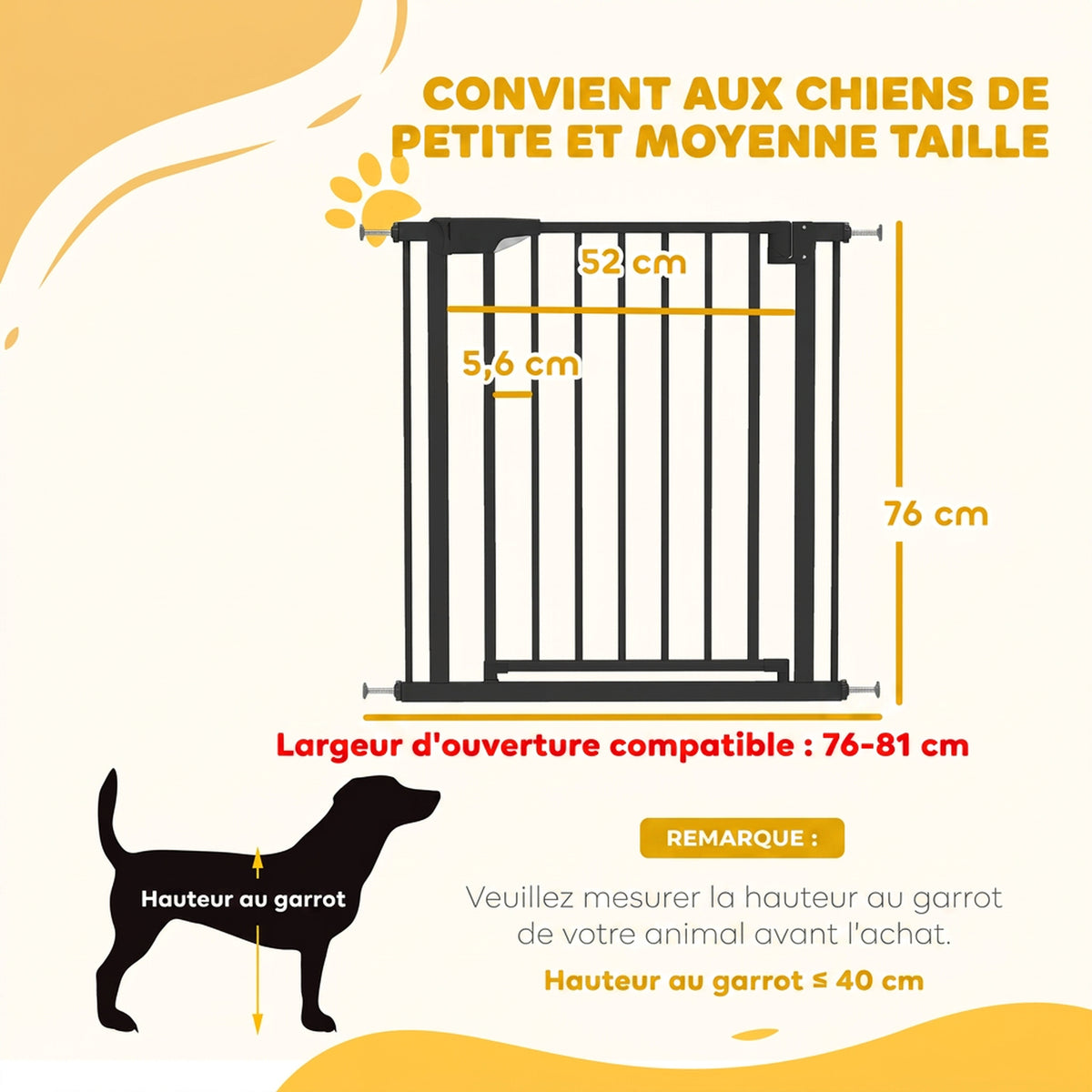 Barrière de sécurité pour chiens et bébés 76 à 81 cm avec extension fixation par pression sans perçage blanc