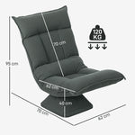 360° swivel floor chair, foldable velvet armchair with 5-position adjustable backrest, 70x62x95cm, dark gray