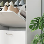 Armoire à Chaussures Meuble à Chaussures Grande Taille dim. 120L x 24l x 81H cm 4 Portes abattantes Double Niveau en Bois Blanc