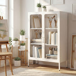 Armoire de bureau avec 2 portes en verre, 2 étagères réglables, meuble de rangement bureau en acier, 80x40x110cm, blanc