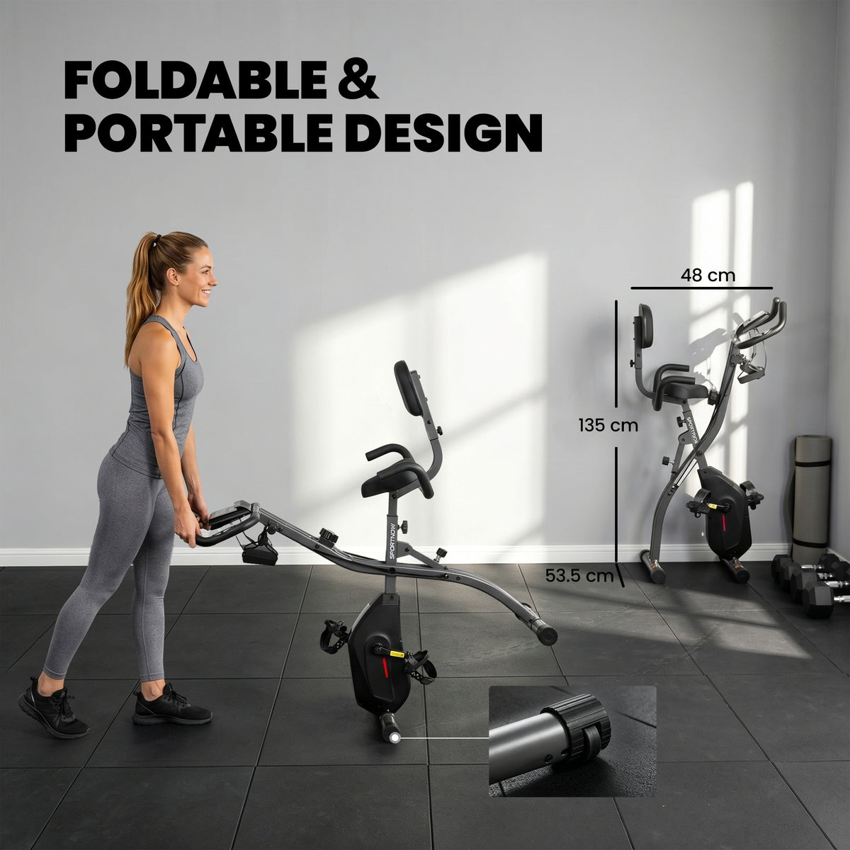 Vélo d'Appartement Pliable Vélo de Fitness 4 en 1 Silencieux Connecté Kinomap Bluetooth et Zwift 105x53,5x109cm Noir