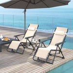Lot de 2 chaise longue pliable et inclinable avec table d'appoint, porte-gobelets et appuie-têtes, charge 120 kg, beige