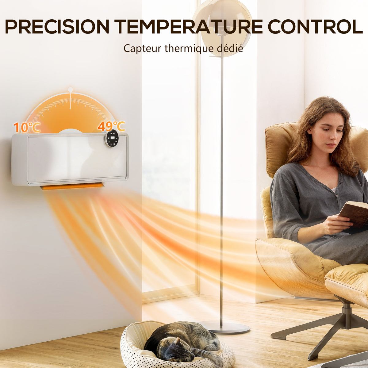 Chauffage mural en céramique 1000/2000W, radiateur électrique, ventilateur, thermostat, minuterie, 54x18,7x12,3cm, blanc