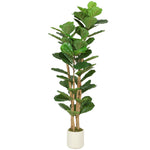 Plante artificielle intérieure 150 cm Figuier lyre arbre artificiel avec pot en plastique et tronc en bois massif, vert