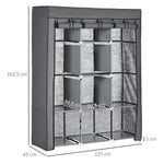 Armoire penderie multi-rangement - 8 étagères, 2 barres - non tissé gris