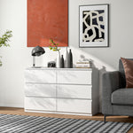 Commode 6 tiroirs meuble de rangement sans poignées design minimaliste 120 x 39 x 75 cm blanc