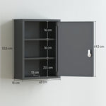 Armario botiquín de pared de acero, armario para medicamentos de 3 niveles con puerta con cerradura y 2 llaves, 40x15x53,5 cm, gris