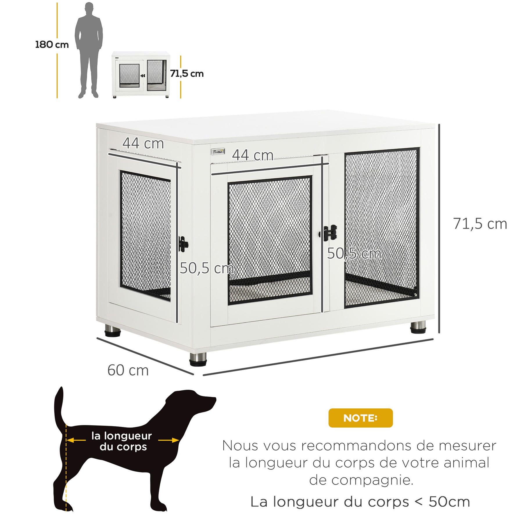 Cage pour chien cage de chien sur pied avec coussin amovible acier noir et blanc - 94 x 60 x 71,5 cm