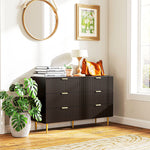 Commode 6 tiroirs commode chambre meuble de rangement moderne avec poignées et pieds dorés, 120 x 40 x 76,5 cm, noir