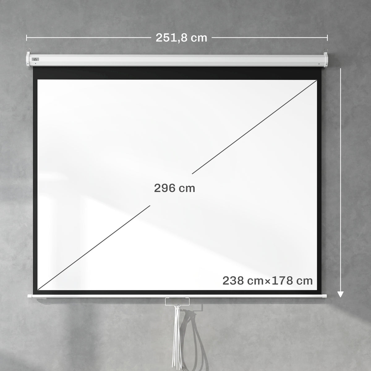 Écran de Projection 120" 4:3 HD 4K, Boîtier en Métal, Écran Hauteur Réglable Manuellement, 244x183cm, Blanc