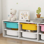 Meuble rangement enfant à 2 niveaux, étagère de rangement pour jouets enfants avec 6 bacs amovibles, 97x21x29cm, blanc
