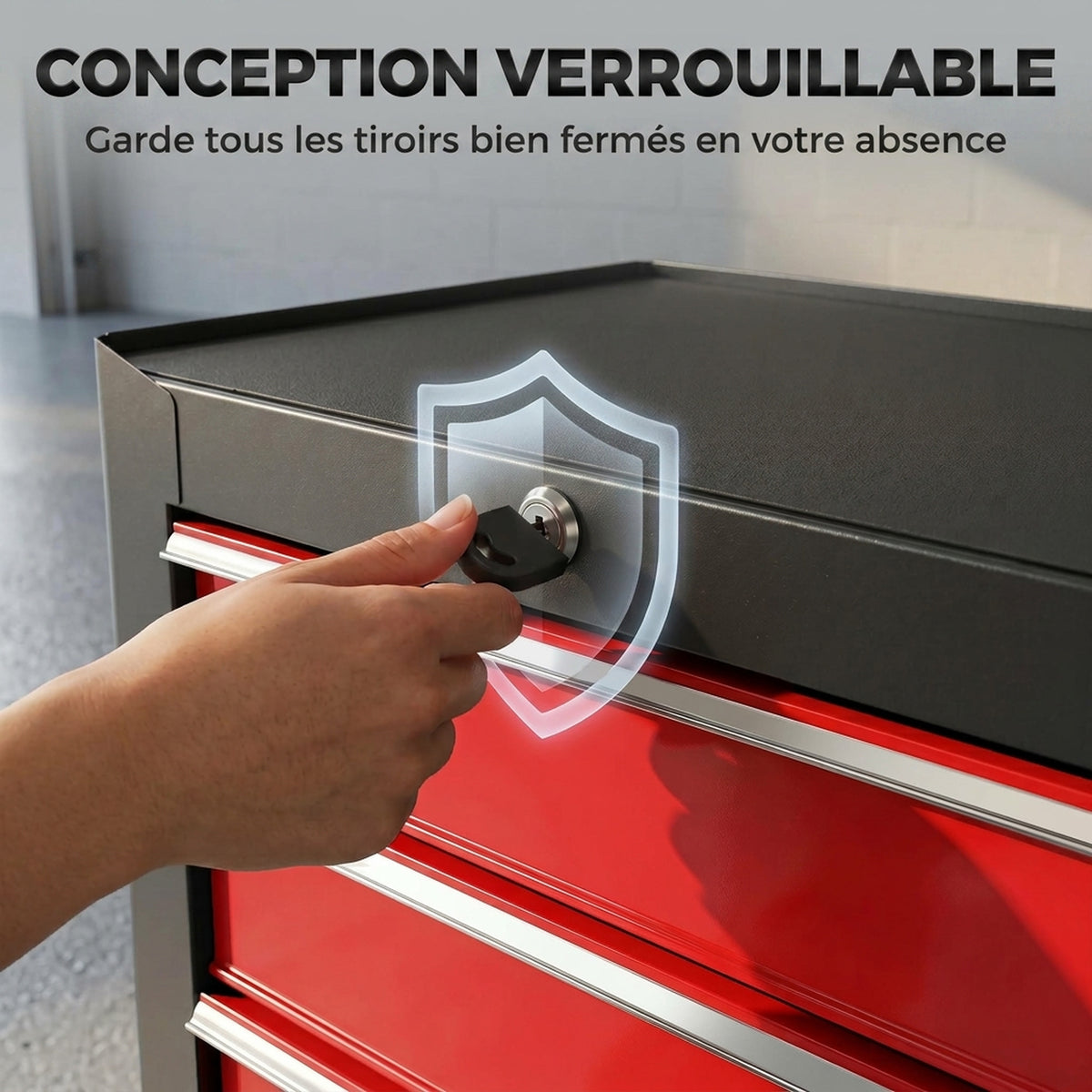 Carrello portautensili su ruote, Cassettiera da officina in acciaio a 5 cassetti bloccabile con 2 chiavi, 61,5 x 33 x 82,5 cm, rosso