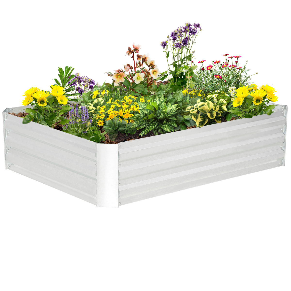 Aiuola rialzata da giardino in acciaio galvanizzato con protezione dalle erbacce 120 x 90 x 30 cm argento
