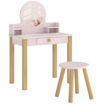 Toeletta per bambini in legno con specchio e sgabello, tavolo da trucco per bambini con cassetto e ripiano, da 3 a 6 anni, rosa