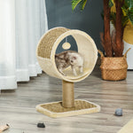 Arbre à chat en cercle avec griffoir en jute et jouet de souris coussin en peluche doux en panneaux de particules 40 x 30 x 56 cm kaki beige café
