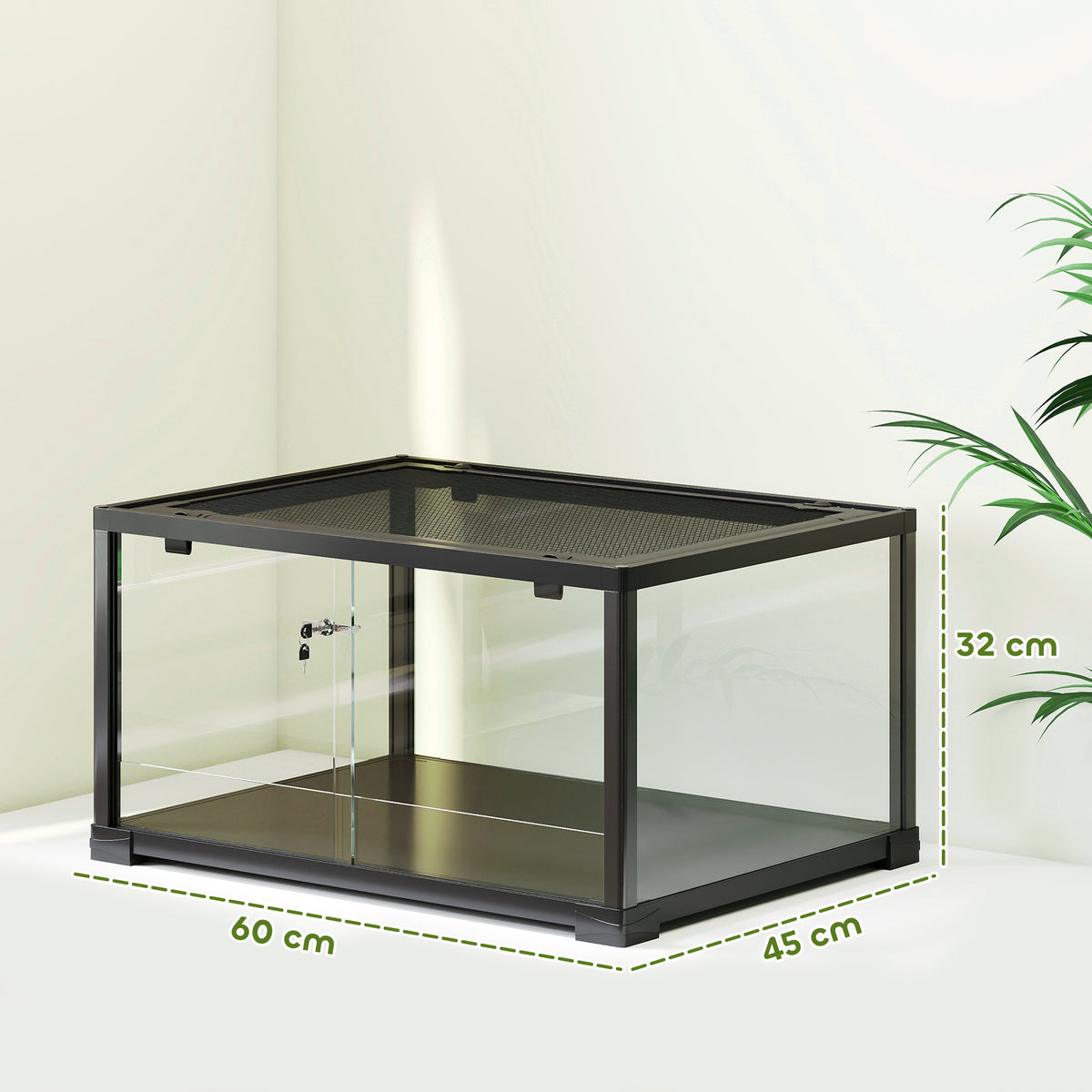 Terrarium en verre pour reptile enclos pour hamster 86 L ventilation supérieure porte coulissante 50,8x30,5x35,6cm noir