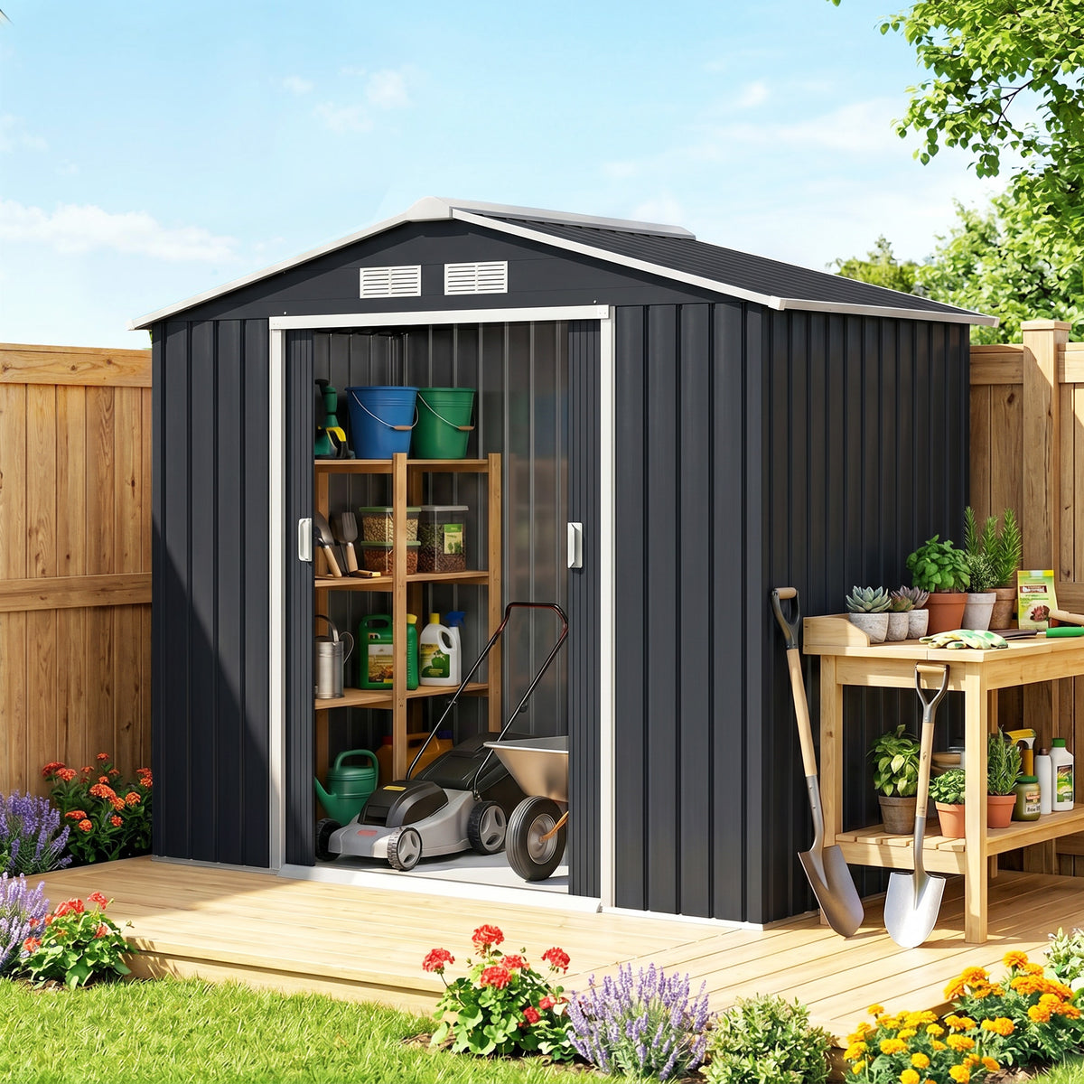 Abri de Jardin 2,42 m² - Remise pour Outils avec Fondation - cabanon Porte verrouillable - tôle d'acier Gris