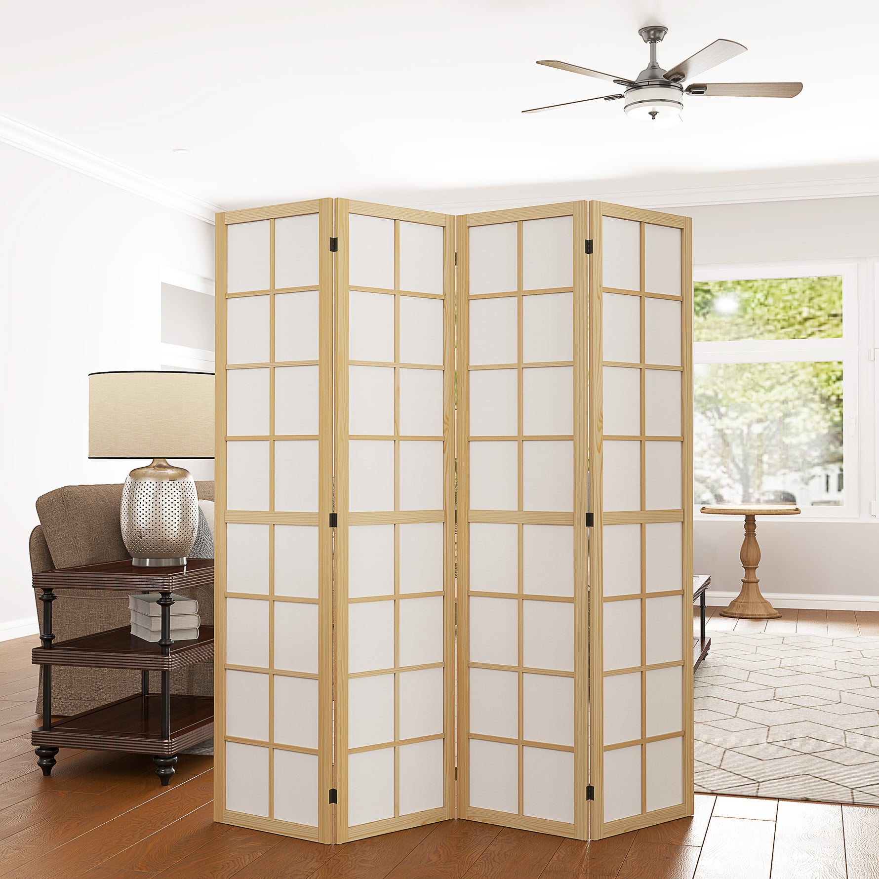 Paravent interieur pliable 4 panneaux 160 x 170 cm séparateur de pièce pour salon chambre à coucher maison, naturel