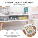 Eskandinaviar estiloko haurrentzako mahaia, tiradera eta biltegiratze-konpartimenduarekin, 100L x 48l x 76,5H cm, MDF eta pinua, zuria, grisa eta arrosa
