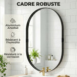 Miroir mural, miroir décoratif 60 x 90 cm en verre trempé et cadre en aluminium, pour chambre, salon, couloir, noir