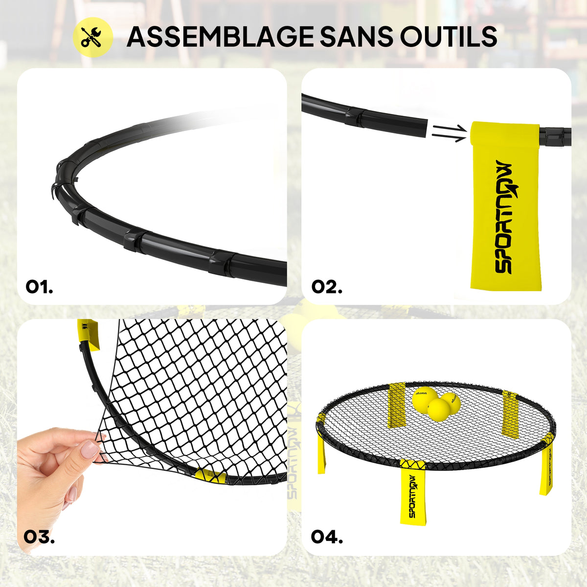 Set gioco di mini-pallavolo all'aperto con rete, 3 palloni e pompa, portatile con borsa per il trasporto gialla