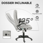 Fauteuil de bureau massant et chauffant chaise de bureau avec hauteur réglable dossier inclinable et télécommande gris