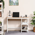Multimedia-Computertisch, Maße 110L x 48B x 76H cm, 2 seitliche Ablagen, MDF E1, helle Eiche/Weiß