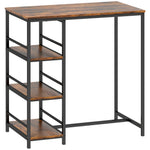 Mesa de bar alta con 3 estantes de almacenamiento y estructura de acero, 90 x 50 x 90,5 cm, marrón rústico, negro