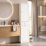 Badezimmerschrank mit Schublade, Wäschekorb, verstellbarem Regal, moderner Stil, 45 x 30 x 180 cm, Weiß
