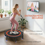 Trampoline de fitness gymnastique avec poignée réglable, pliable, 6 pieds, 28 ressorts Ø 102 cm, noir rouge