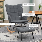 Fauteuil à bascule avec repose-pieds, rocking chair, assise large, dossier haut, coussin inclus, 64 x 89 x 90 cm, gris