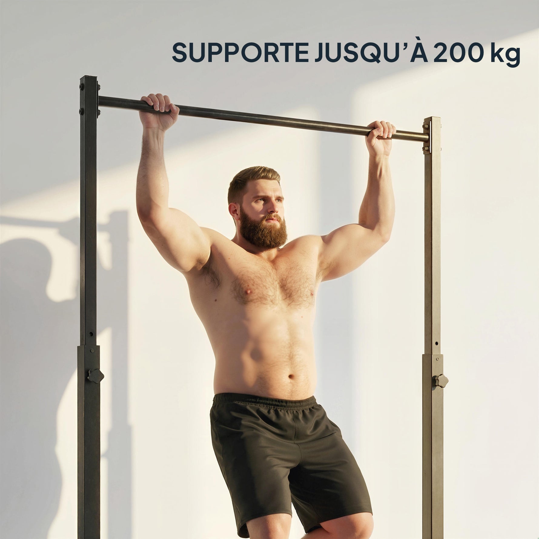 Station de musculation et barre de traction power tower 200 kg avec 8 niveaux de hauteur noir