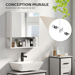 Armoire murale salle de bain avec miroir, meuble salle de bain, 2 portes miroir, étagère ouverte 60 x 16 x 60 cm blanc